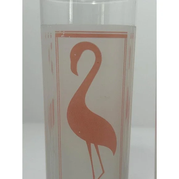 Set of 2 Vtg Glasses Pink flamingo frostedmdrinking glass bird glass Highball‎ - Picture 6 of 9